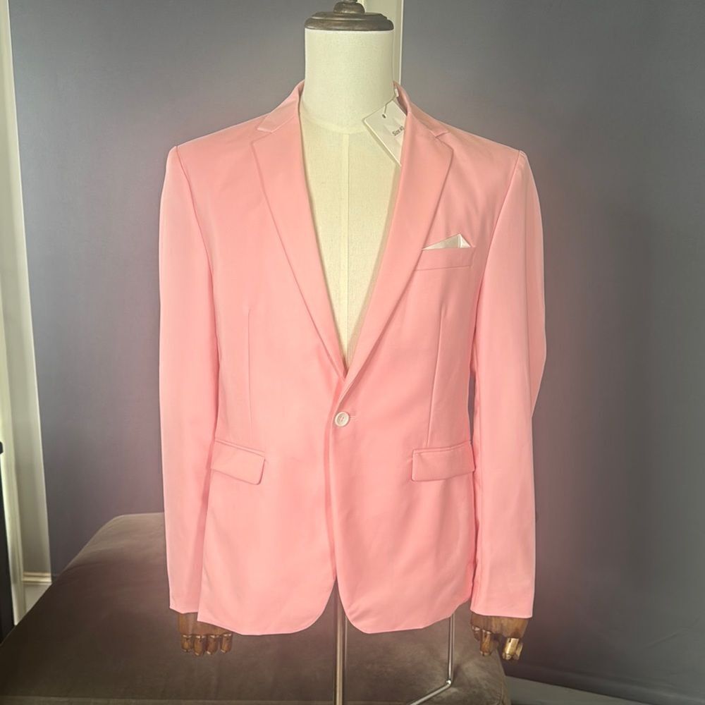 Men’s Mogu Pink Suit Jacket Blazer One Button Notched Lapel Size 40 NWT